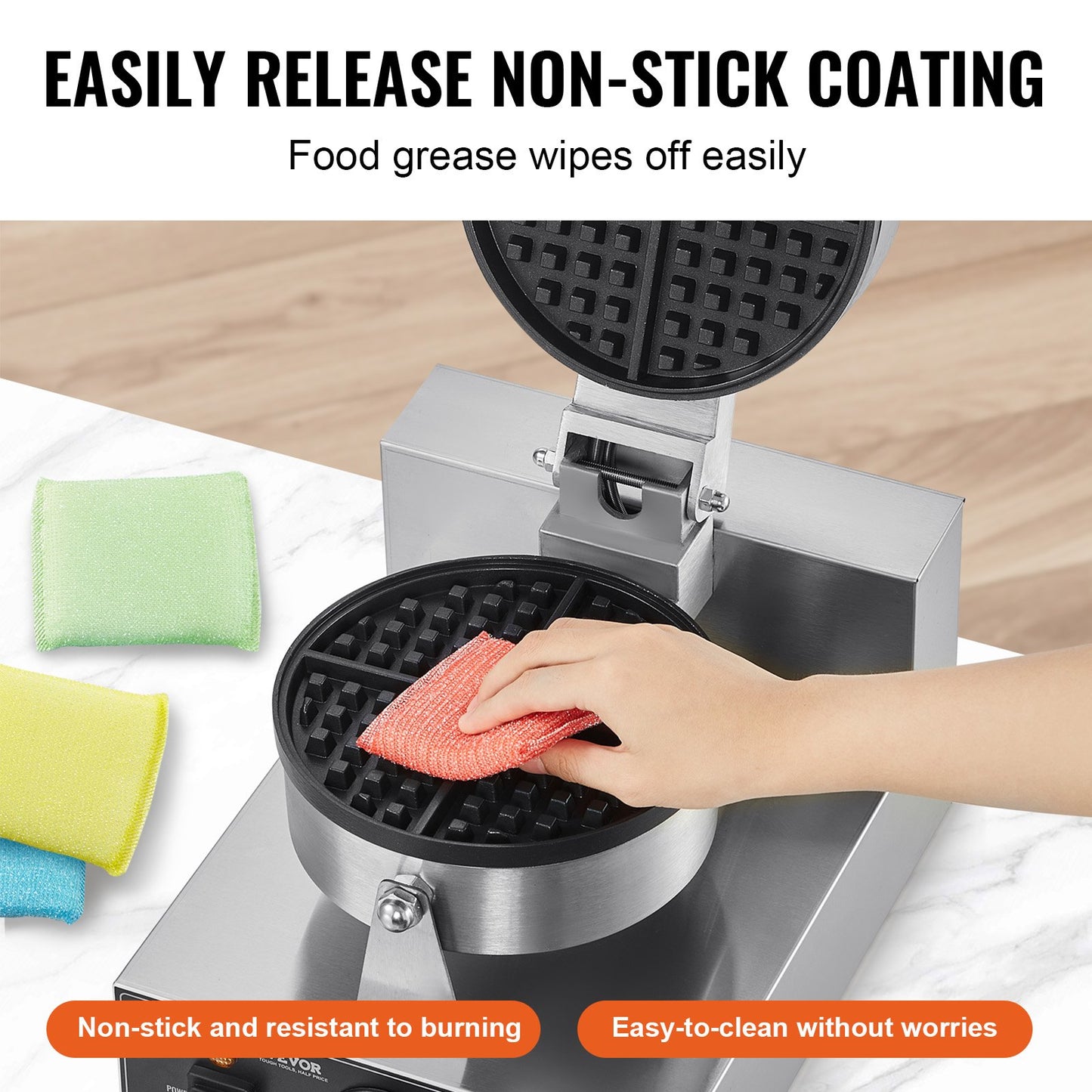 Commercial Round Waffle Maker 1230W Non-Stick Kitchen Appliance - Natural