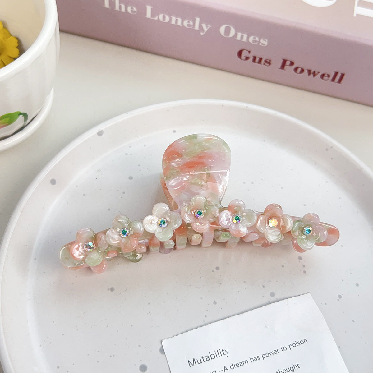 Floral Rhinestone Hair Clip - Handmade Acetate