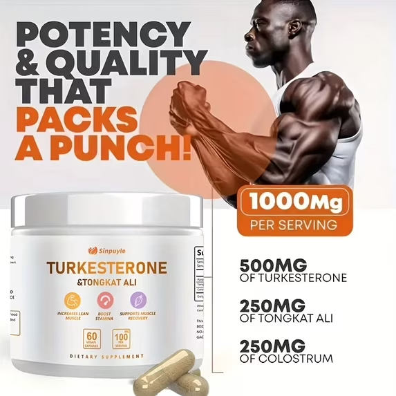 Turkesterone & Tongkat Ali Supplement - 60 Vegan Capsules for Muscle Growth