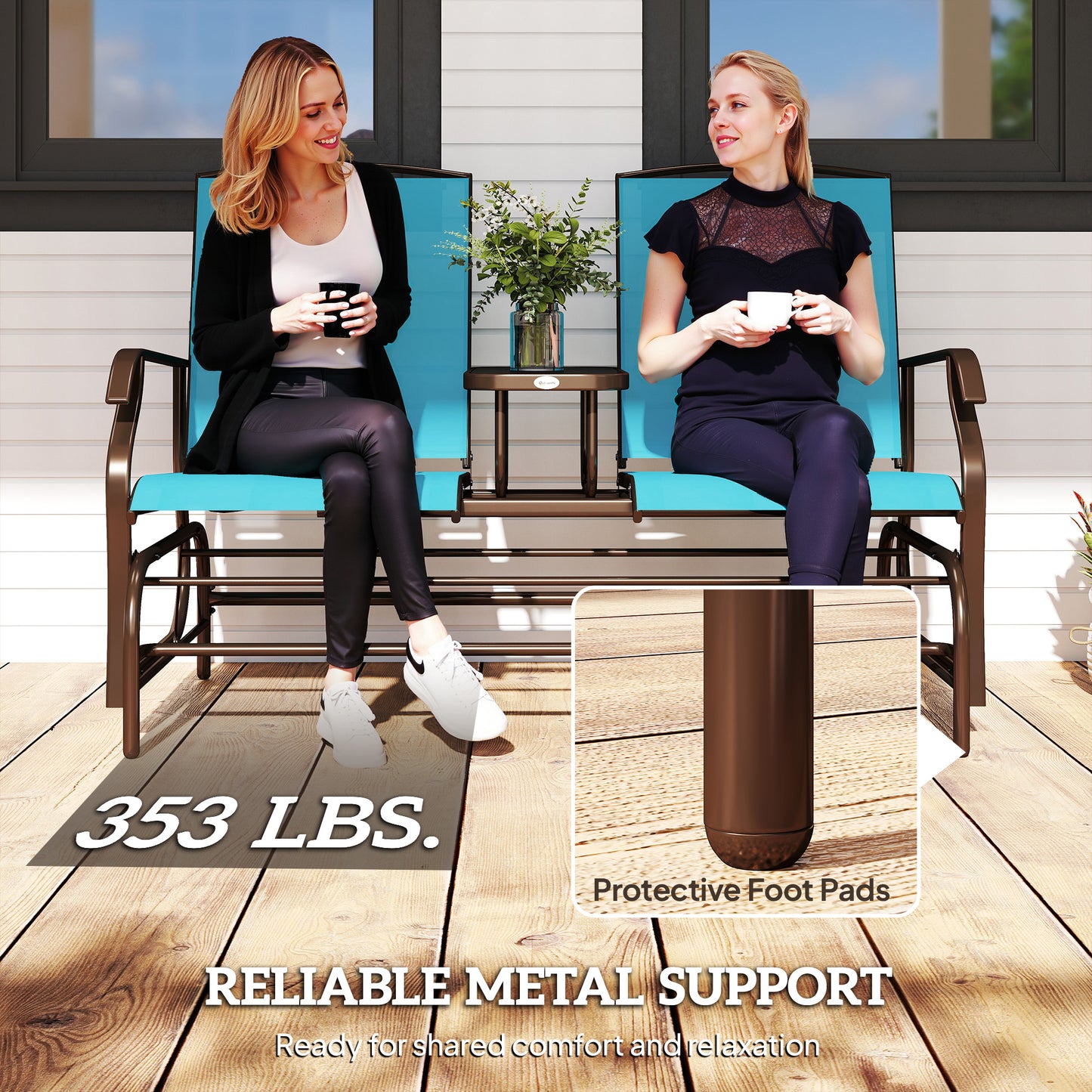 Two-Person Outdoor Glider Bench with Mesh Fabric - Blue