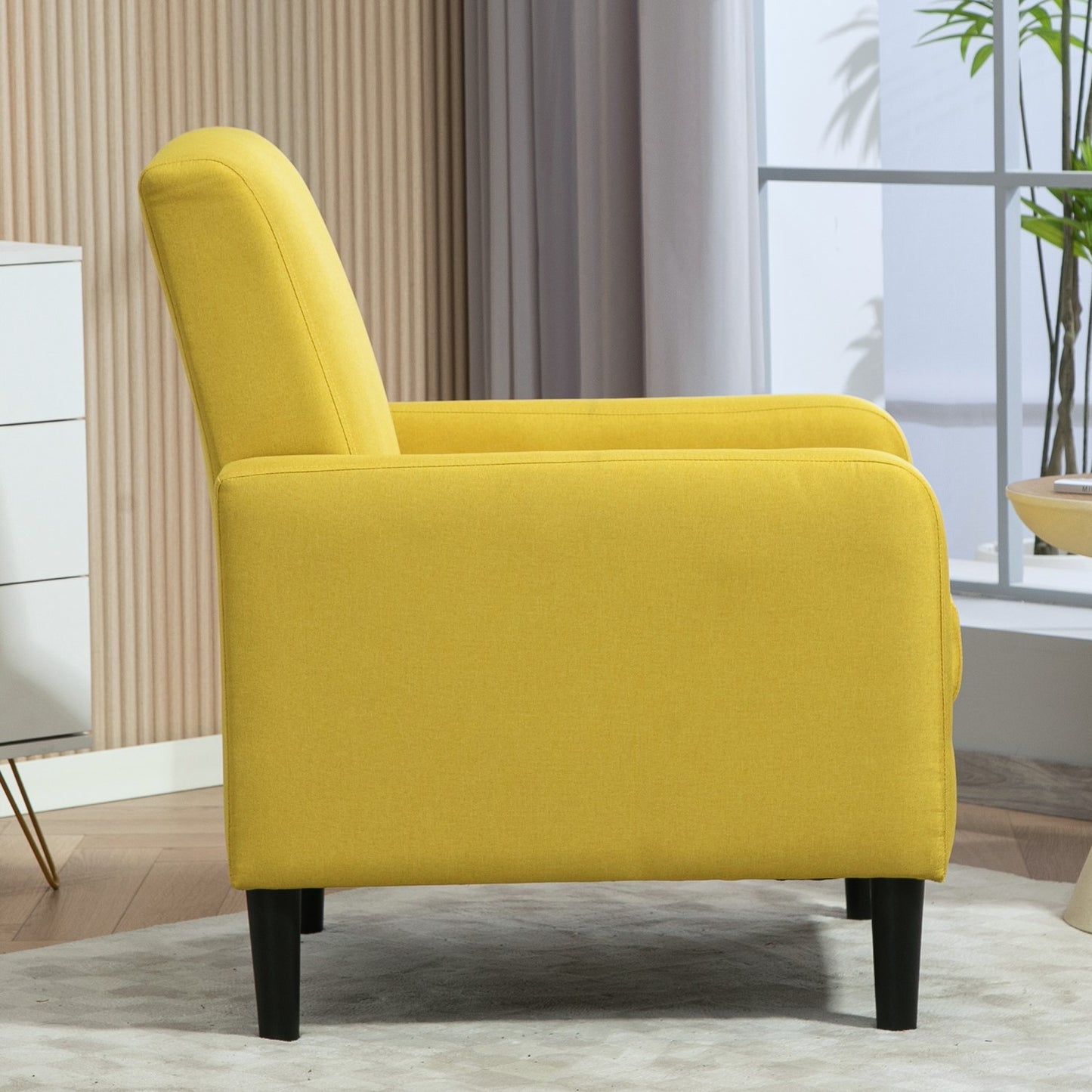 Faux Linen Upholstered Accent Chair, Modern Armchair With Solid Wood