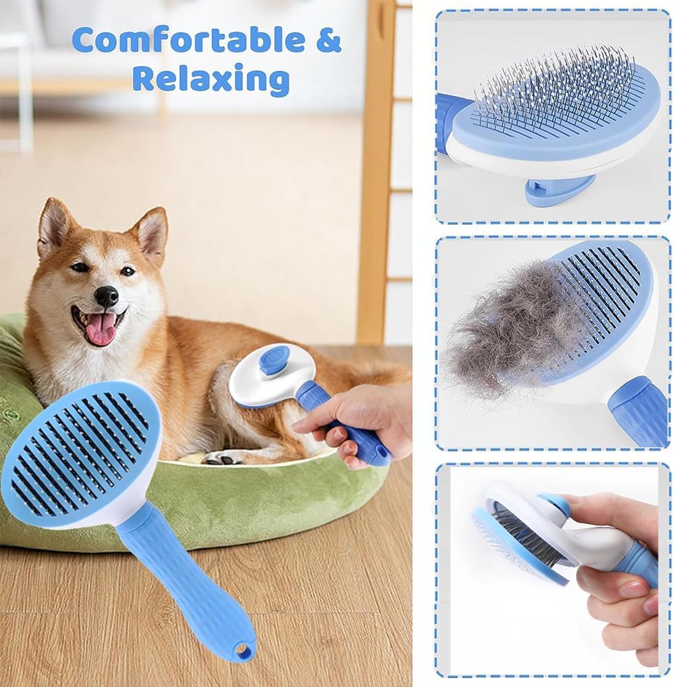 Pet Grooming Kit 7Pcs Self-Cleaning Brush Nail Clipper Flea Comb Shampoo