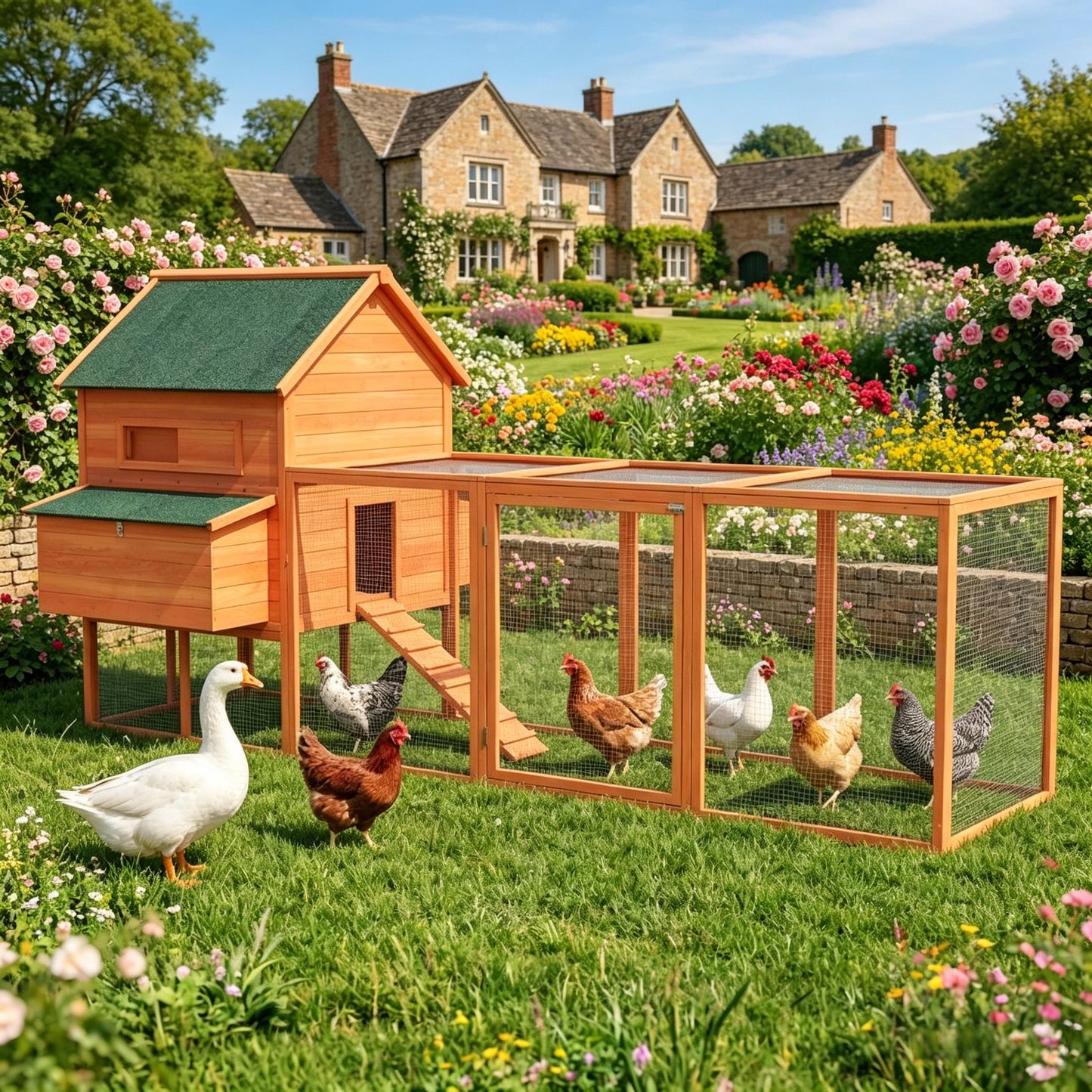 Spacious Wooden Chicken Coop with Two Sliding Windows - Orange
