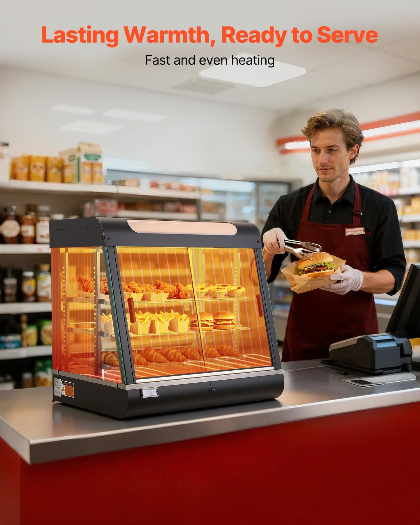 3-Tier Commercial Food Warmer Display with LED Light, Adjustable Shelves, 86°F-185°F, 106Qt