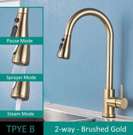 304 Stainless Steel Kitchen Pull-Out Faucet with Multiple Finish Options
