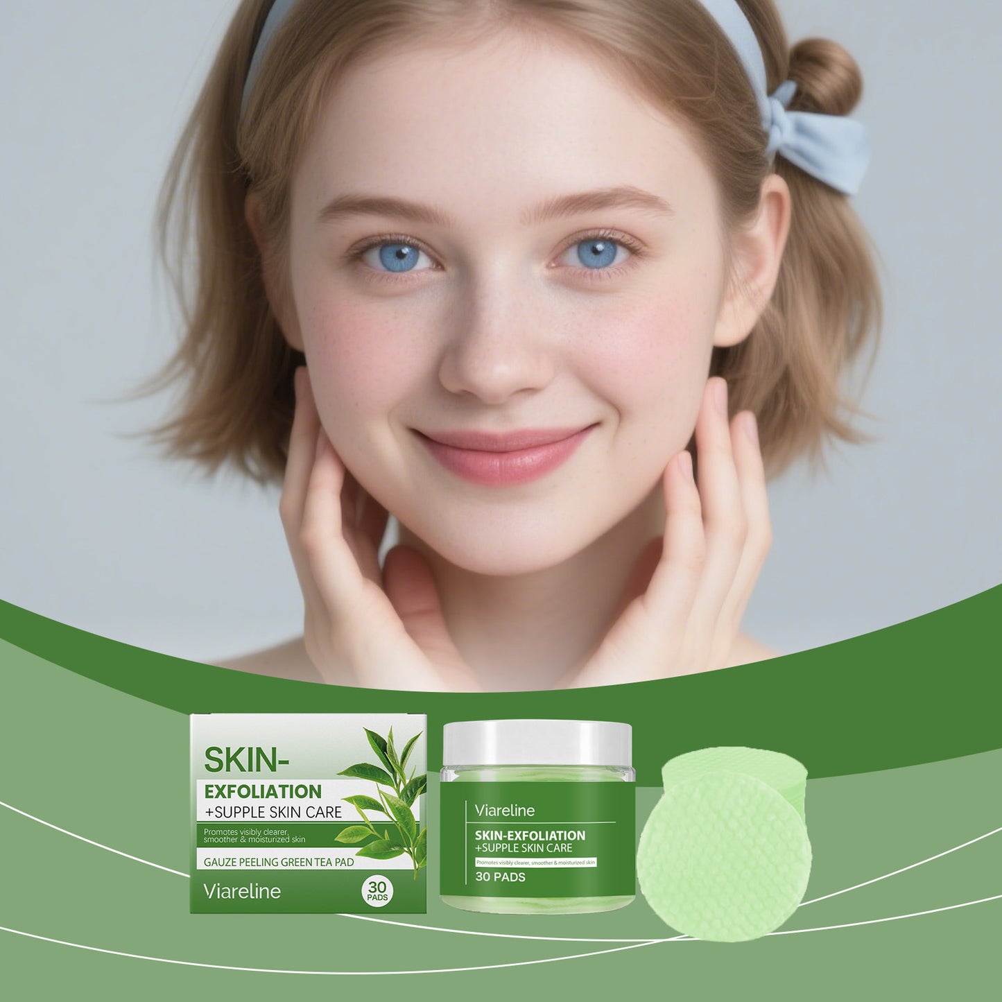 Green Tea Exfoliating Cotton Pads 30-Pack for Face Skin Care