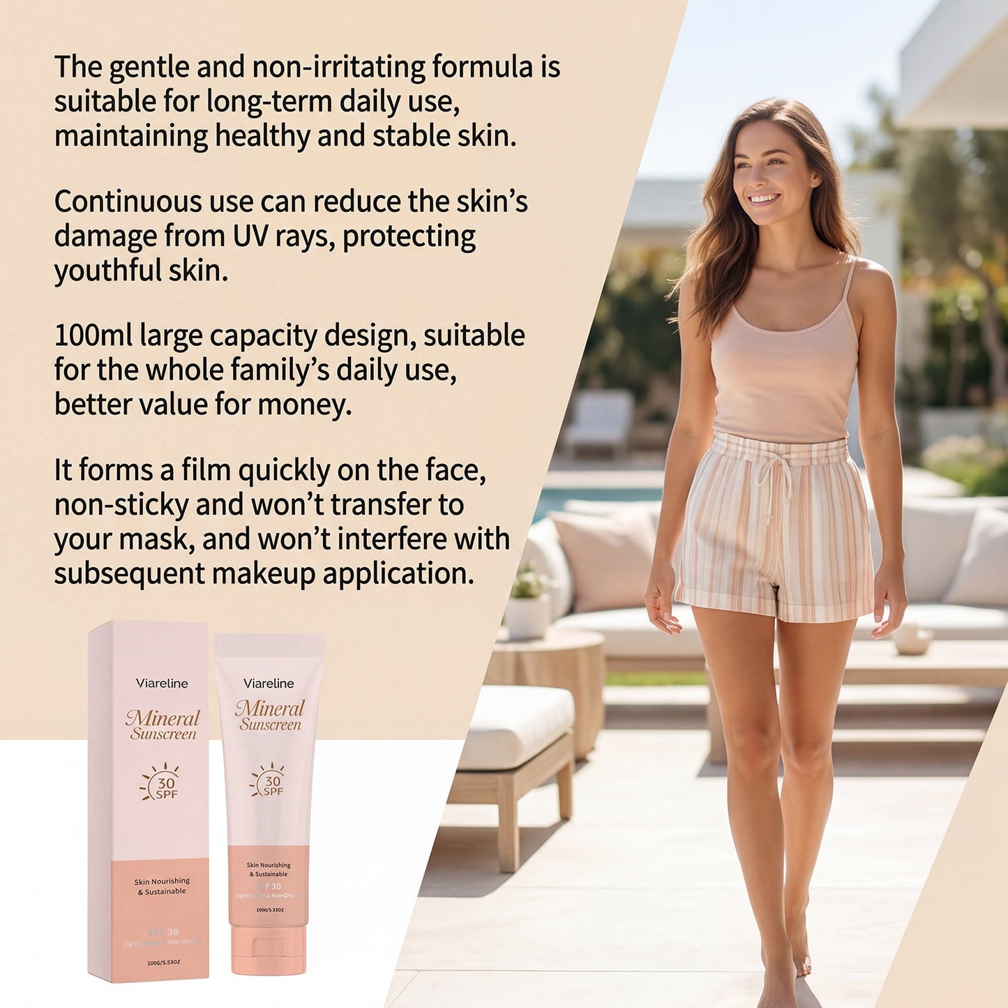 Mineral Sunscreen Cream 100g - Water & Zinc Oxide-Based UV Protection