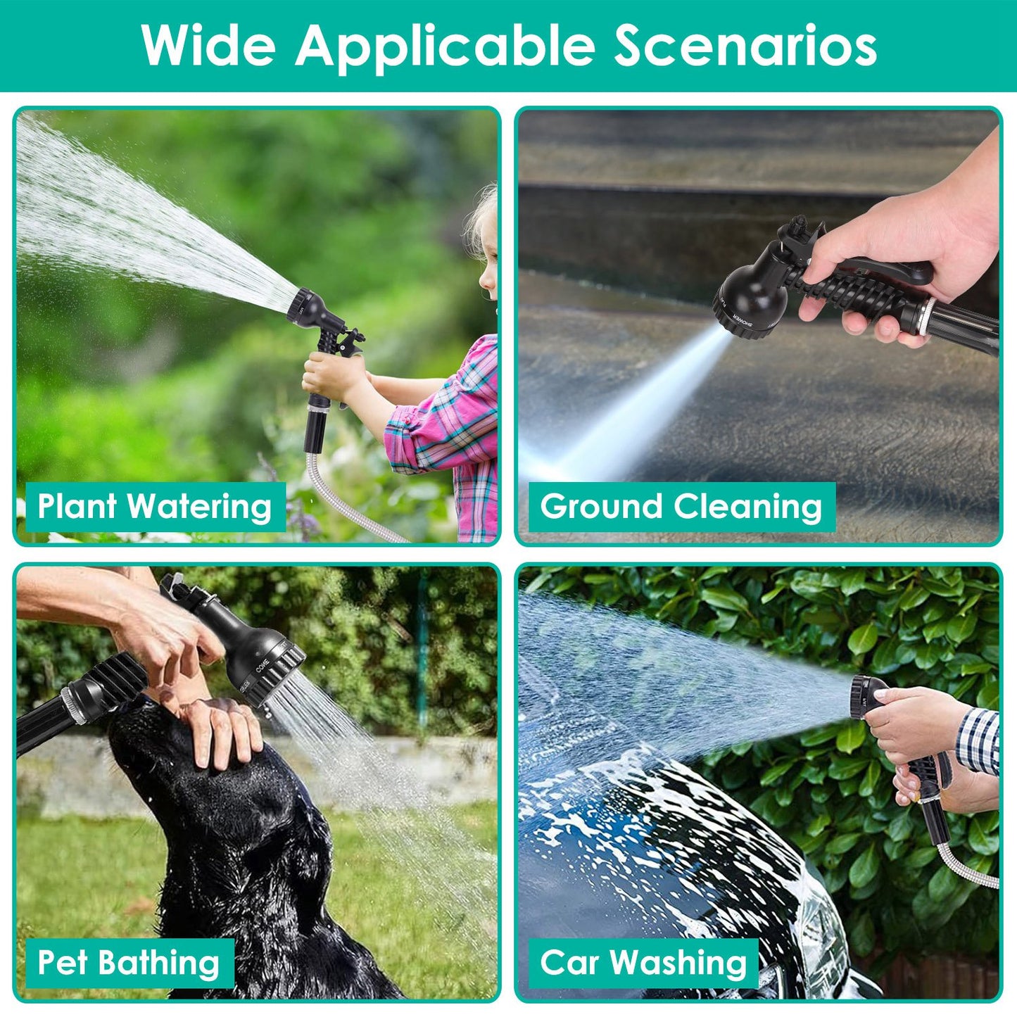 Heavy Duty Stainless Steel Garden Hose with 7-Pattern Nozzle - Flexible & Puncture Resistant
