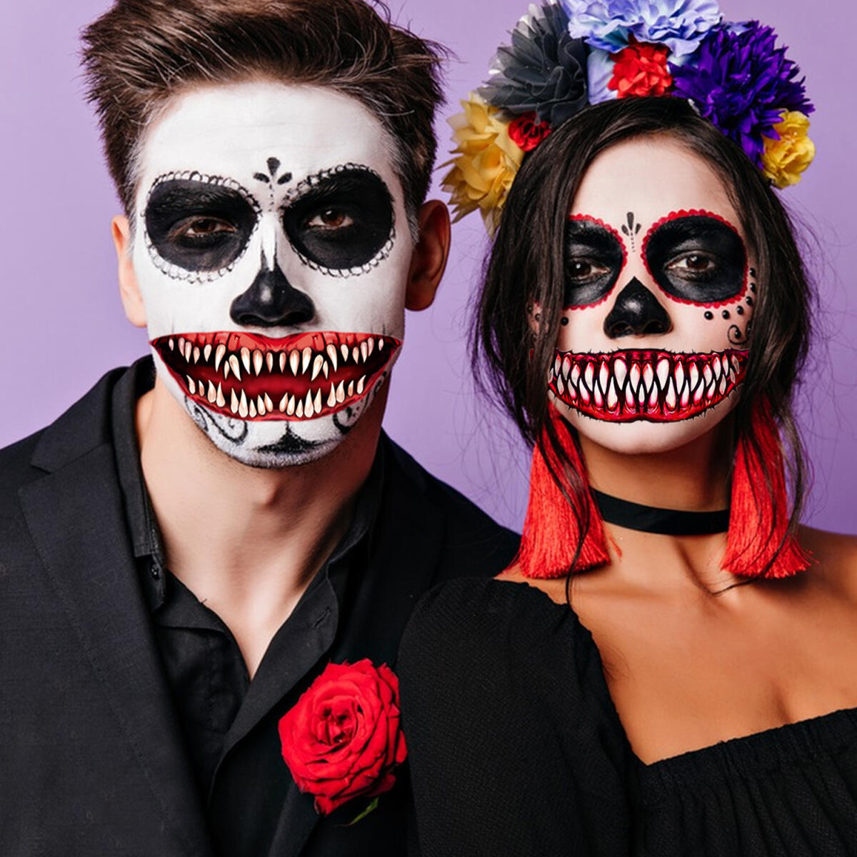 18 Sheets Halloween Temporary Tattoo Stickers - Scary Mouth Designs