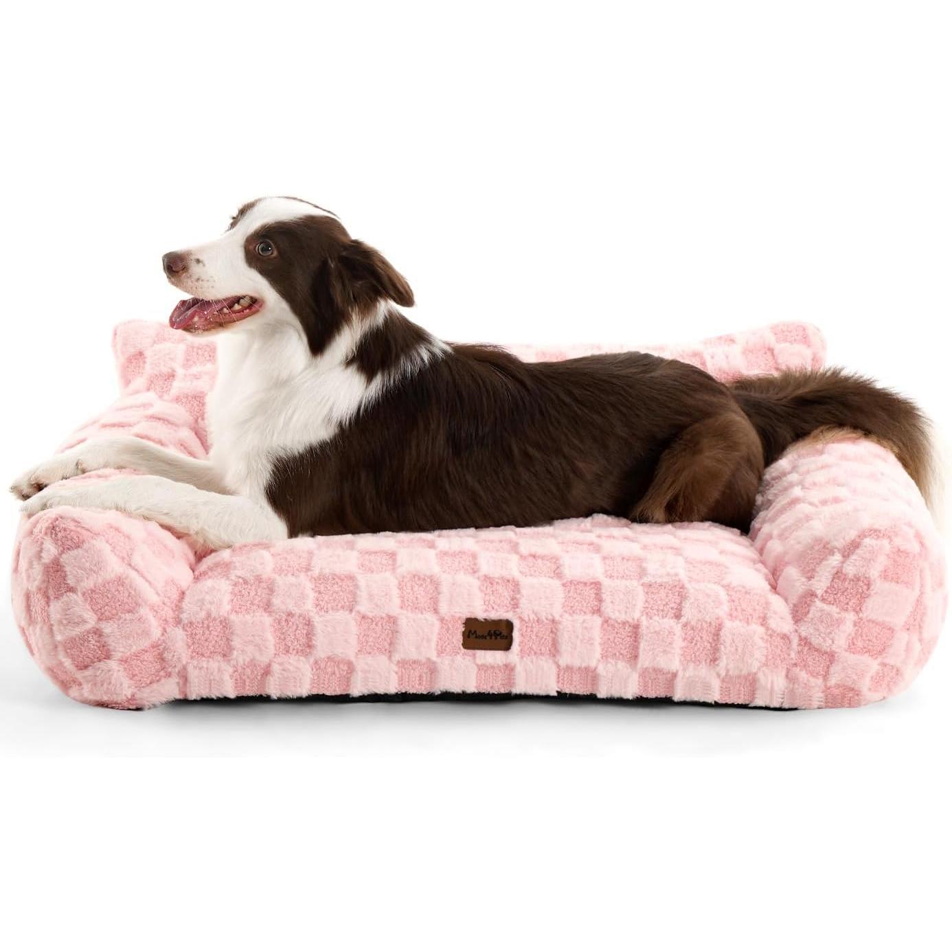 Medium Pet Sofa Bed with Sage Green Plaid Cover - Made4Pets