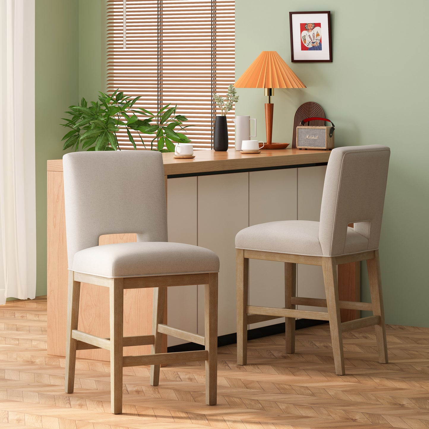 27 Inch Counter Stools, Set Of 2,Fabric
