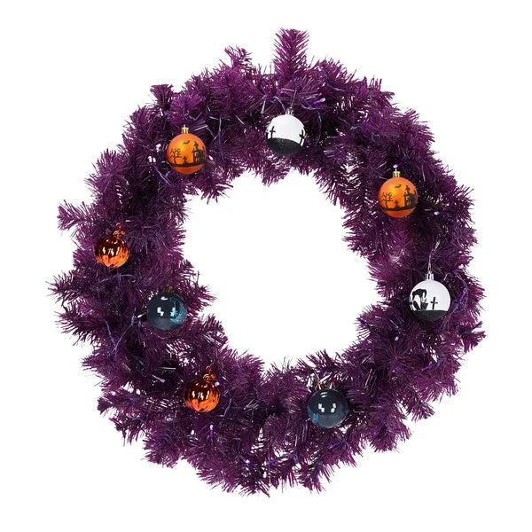24-Inch Halloween-Themed Christmas Wreath with LED Lights