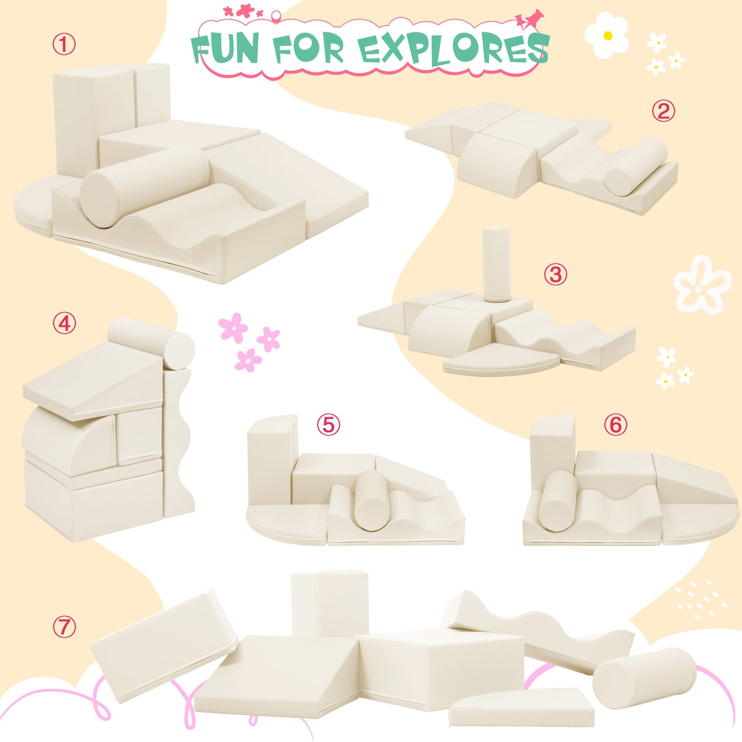 7-Piece Indoor Climbing Foam Play Set for Toddlers - Beige