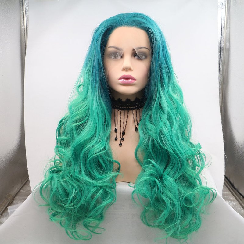 Women's Lace Hair Wig - Green Synthetic Fashion Hair Extension