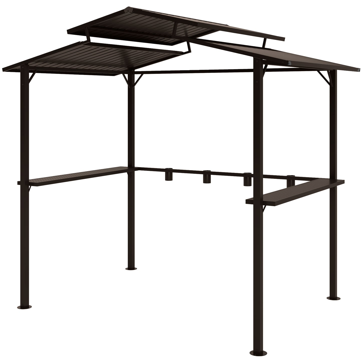 8x5ft Hardtop Grill Gazebo with Double Metal Roof & Cup Holders
