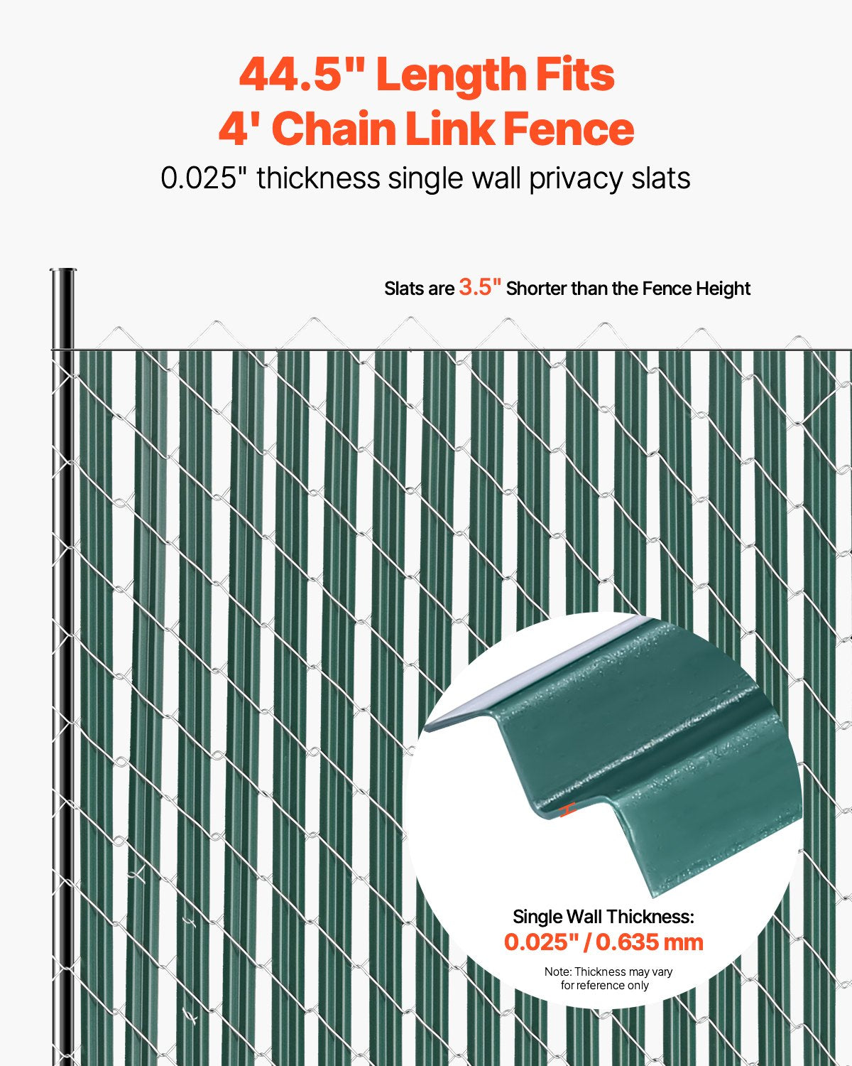 Green Chain Link Fence Privacy Slats - Bottom Lock, 44.5 Inch for 4' High Fences