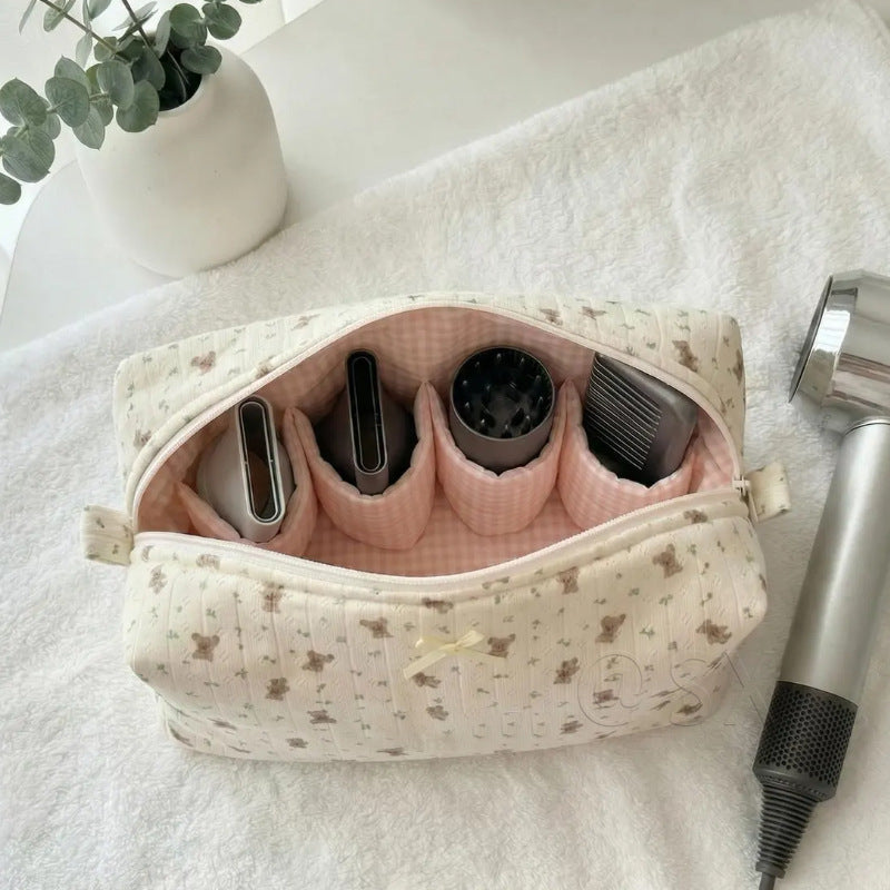 Cute Bear Quilt Cotton Storage Bag for Hair Styler Organization