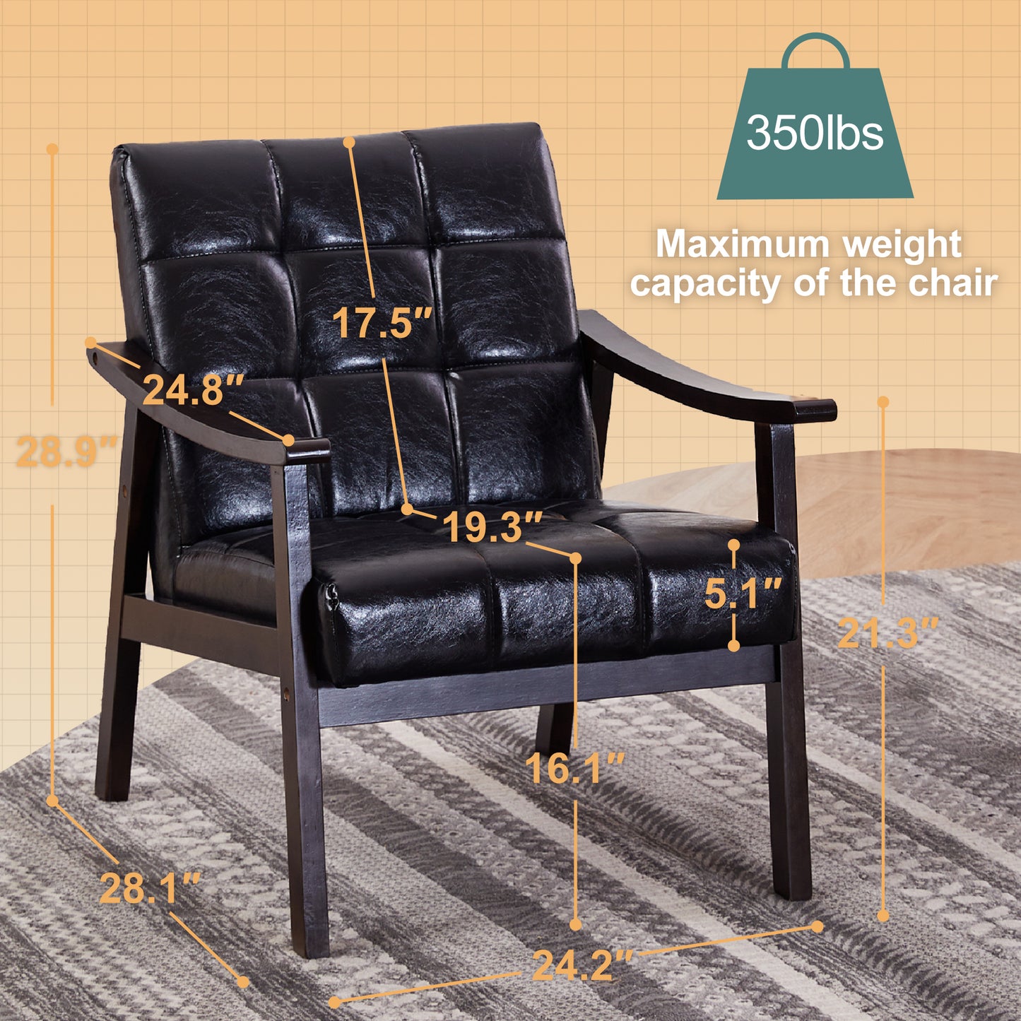 Modern High Back Armchair - Antique Black PU Leather