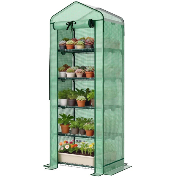 Mini Greenhouse with Double-Layer Roof - 5-Tier Plant Shelf