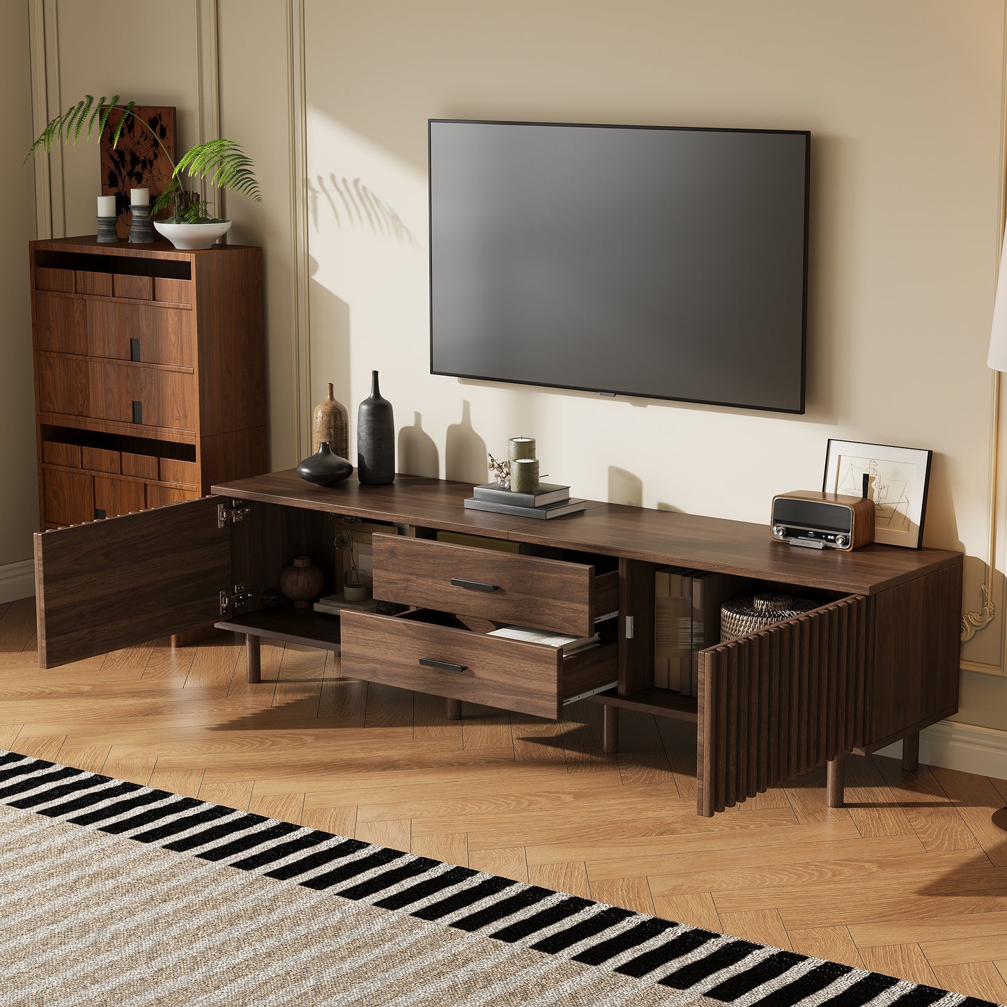Modern 70-Inch TV Stand for TVs Up to 80 Inches - Dark Brown