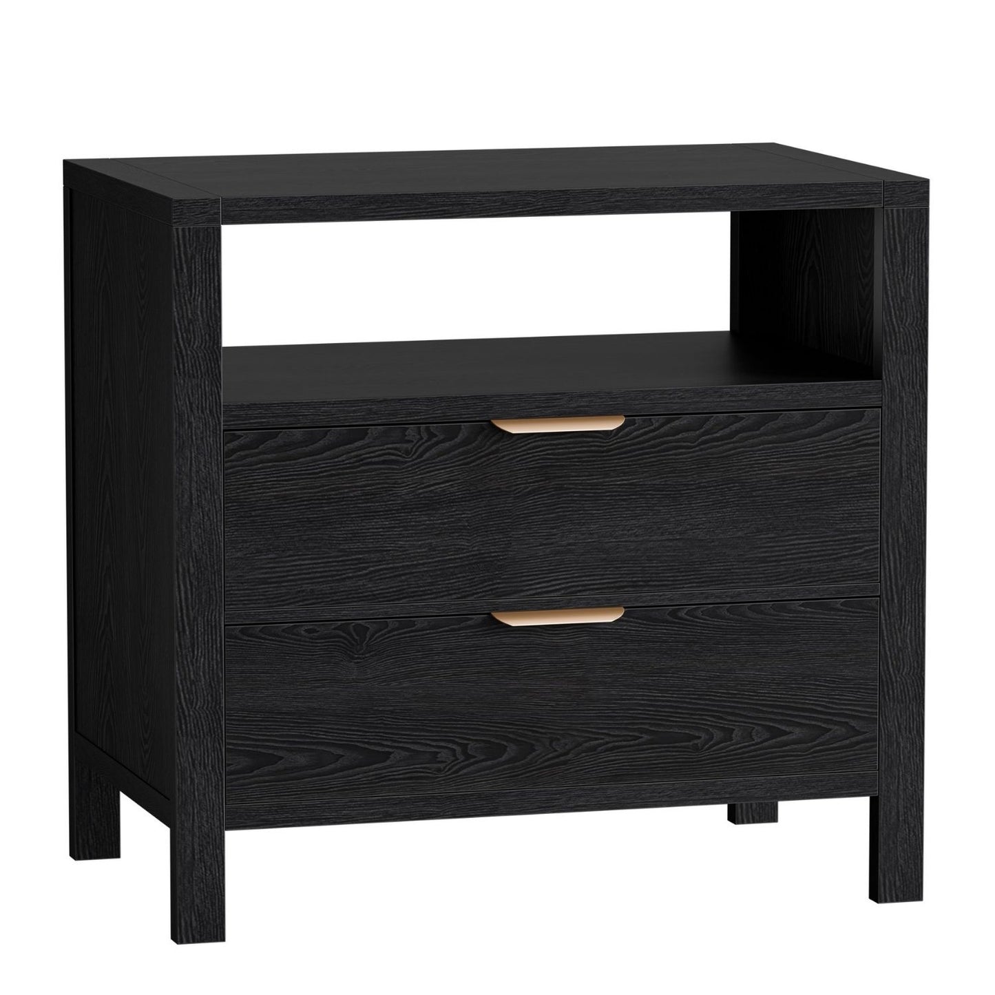 Nightstand with 2 Drawers and Open Shelf - Space-Saving Organizer
