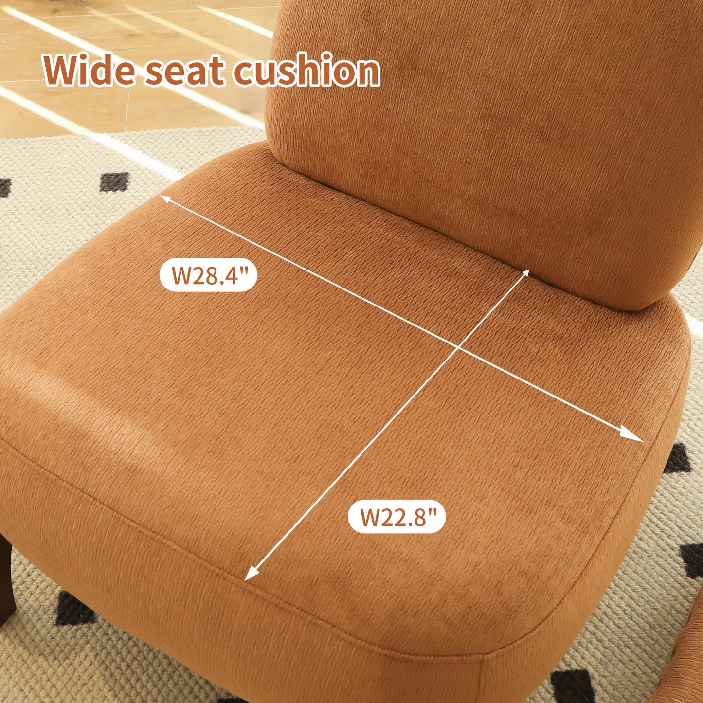 Cozy Armless Accent Chair with Solid Wood Legs - Caramel