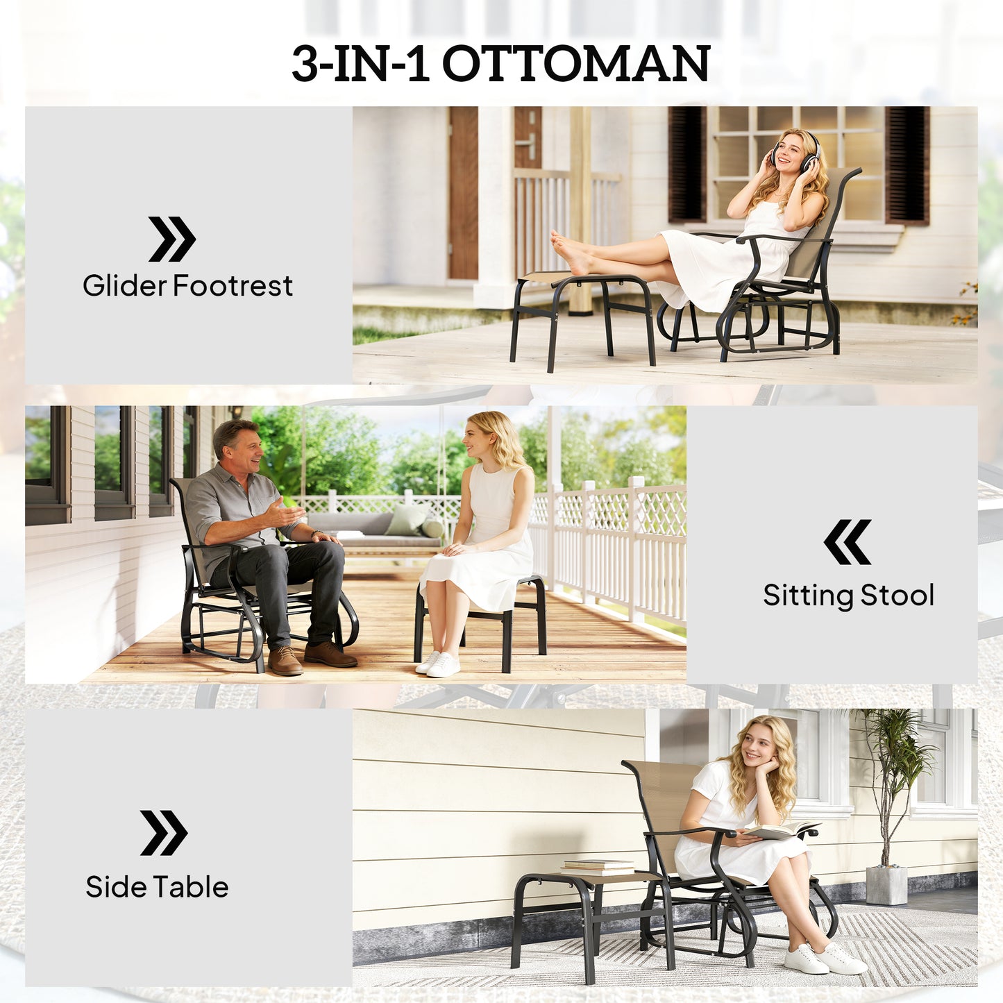 Outdoor Glider Chair Set with Ottoman - Tan