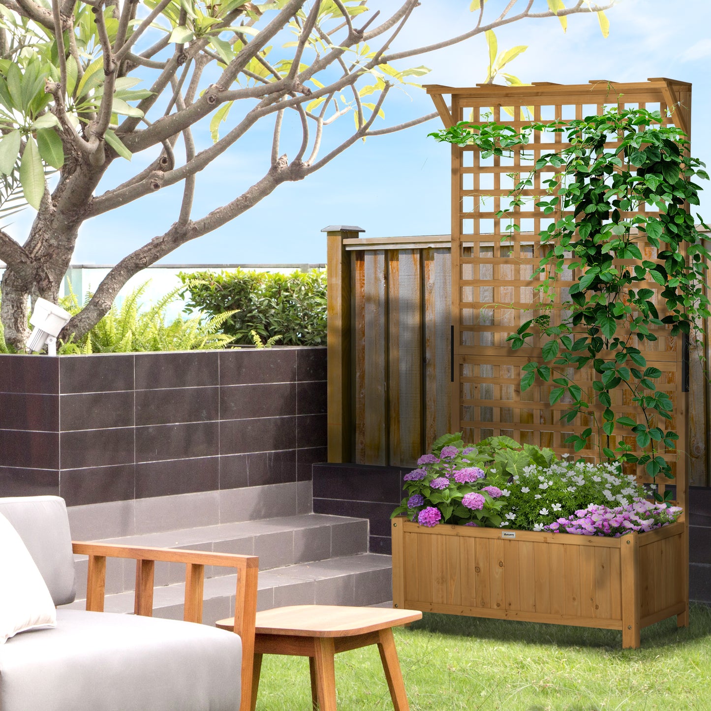 Wood Planter with Trellis for Climbing Vines - Raised Garden Bed, Yellow