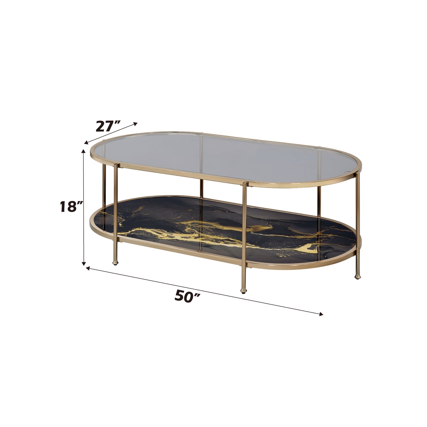 Fiorella Black Marble Print Coffee Table with Glass Top