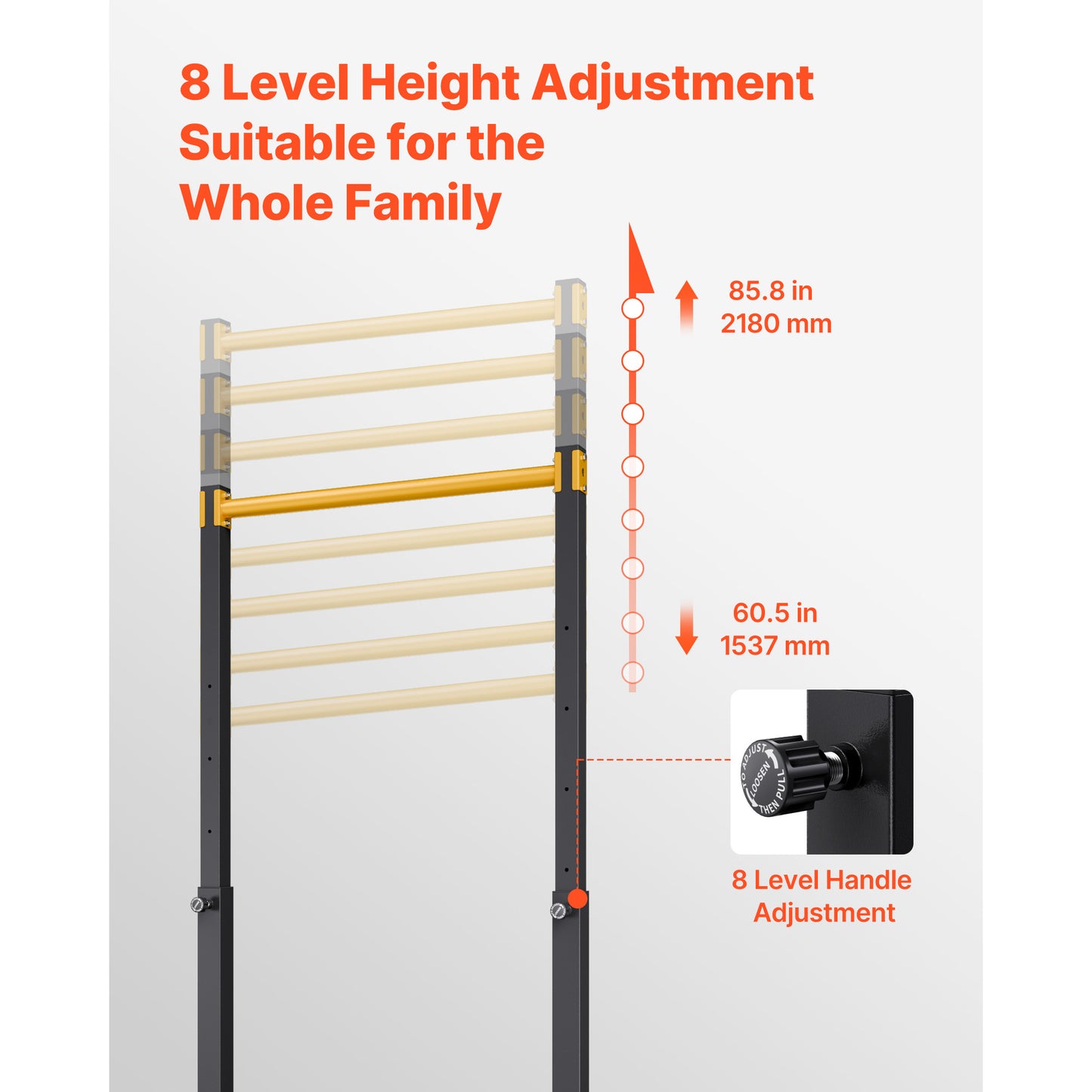 Portable Pull Up Bar Station - Heavy Duty Steel, 330LBS Capacity, 8-Level Height Adjustment