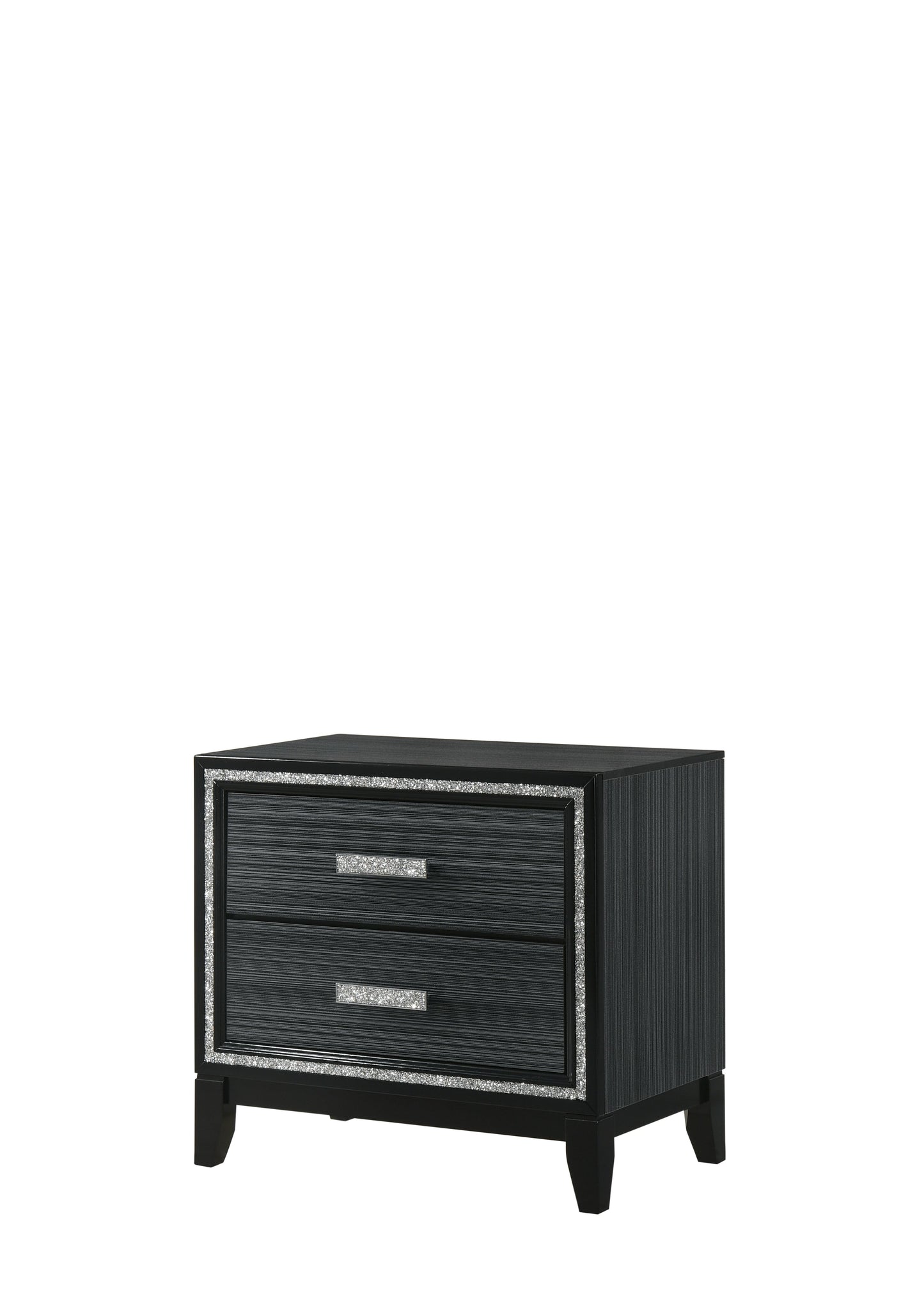 Weathered Black Finish Nightstand with Silver Trim