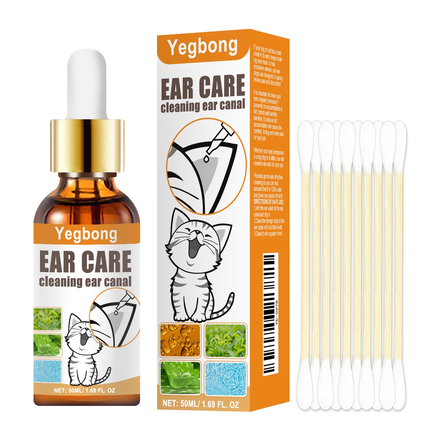 Pet Ear Cleaner Drops for Dogs & Cats - Gentle 50ml Solution with Aloe & Tea Tree Oil