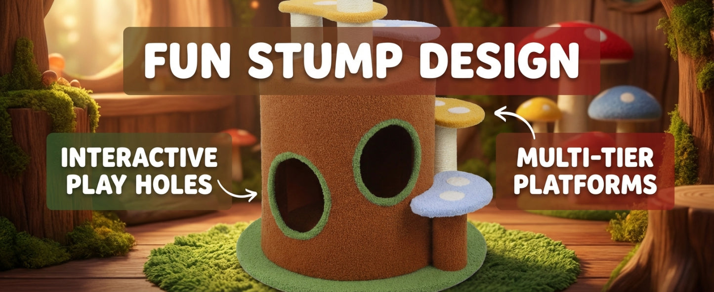 Large Mushroom Cat Tree with Condo, Platform & Ladder - Multi-Level Play & Rest