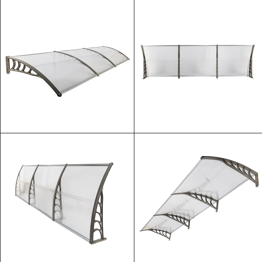 Outdoor Window Awning Canopy 120x38 Inch Polycarbonate Cover Sun Rain Snow Protection Grey