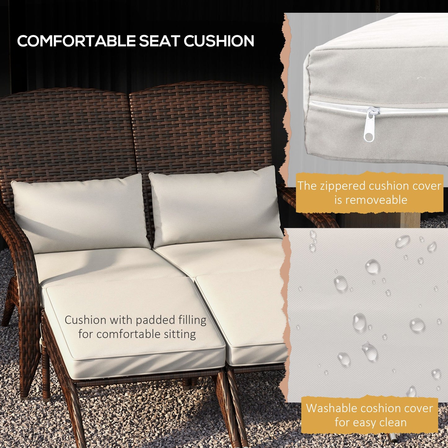 2-Person Wicker Adirondack Chair with Cushions - Cream White