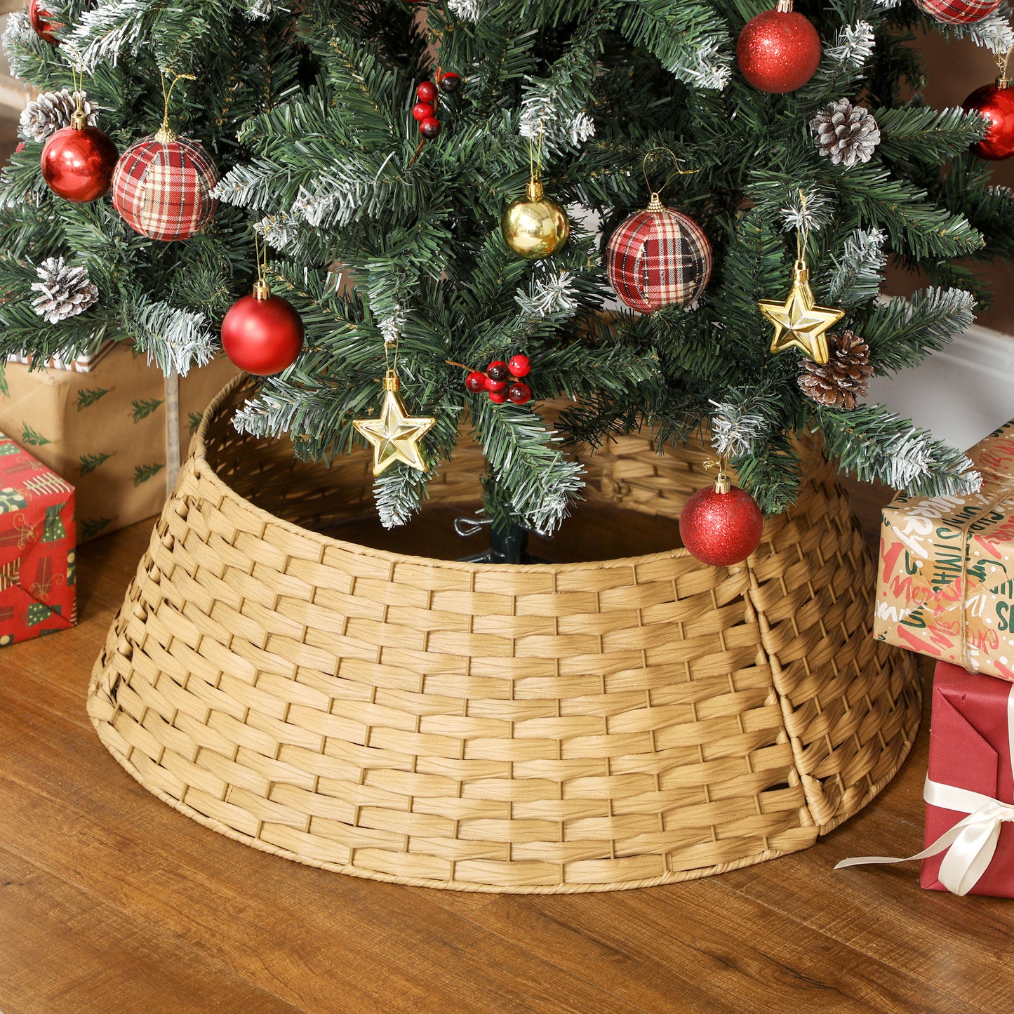 Rustic Christmas Tree Collar - 27 Inch Natural Woven Design