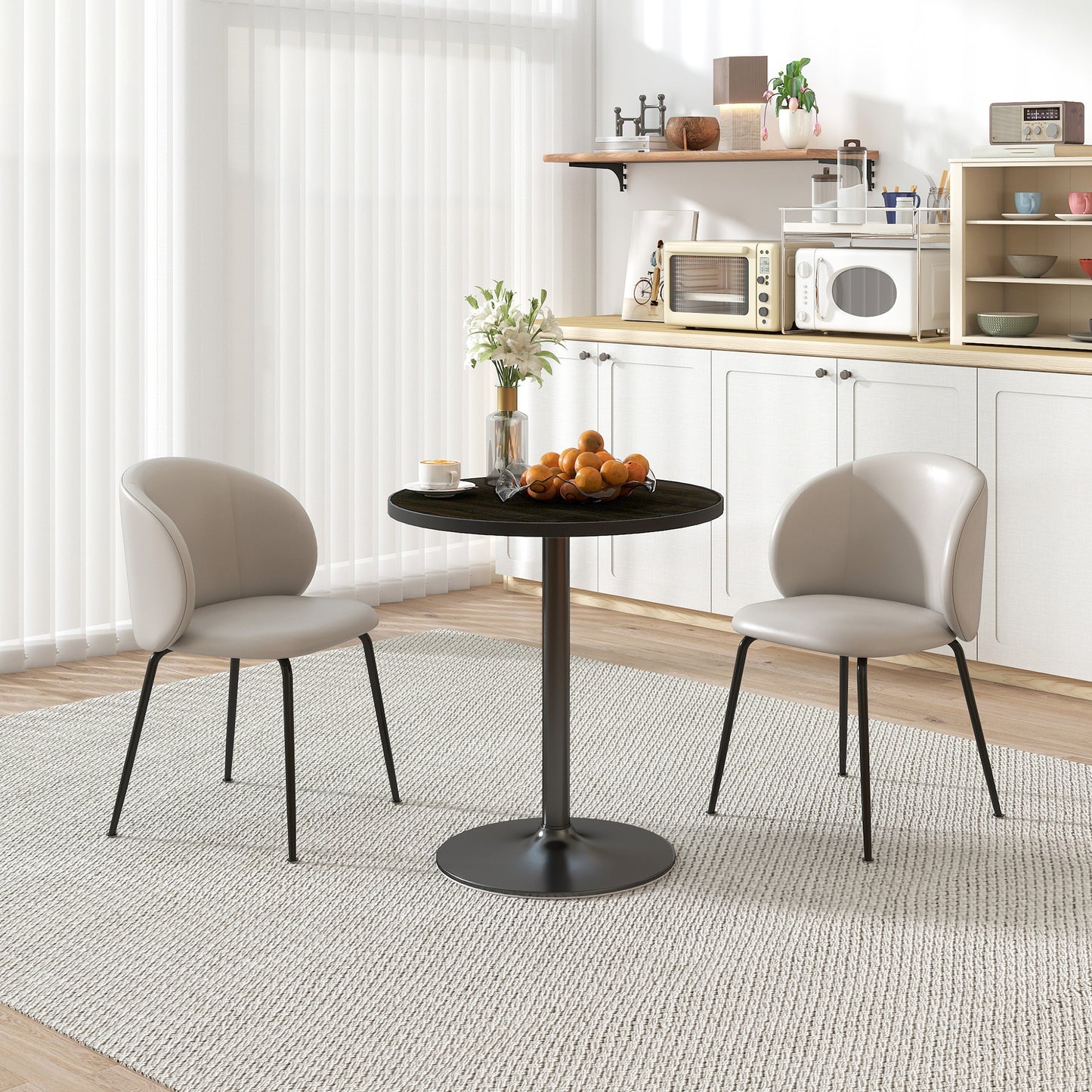 Round Dining Table for 2-4 People - Black Wood Grain Top