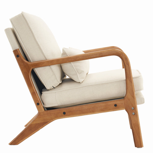 Oak Upholstered Single Lounge Chair - Off-White