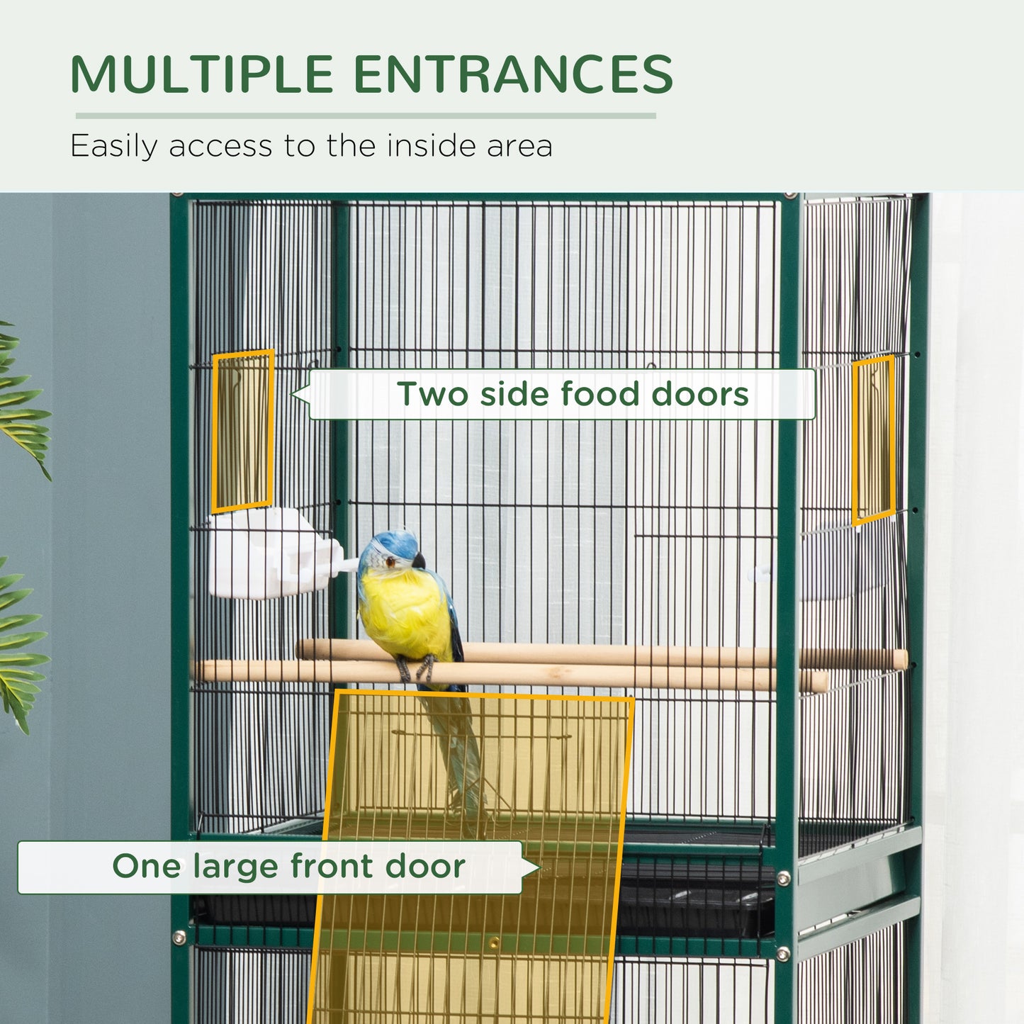 Large Indoor Bird Cage with Multi-Door Design, 1.7 ft Width for Canaries Finches Conures, Green