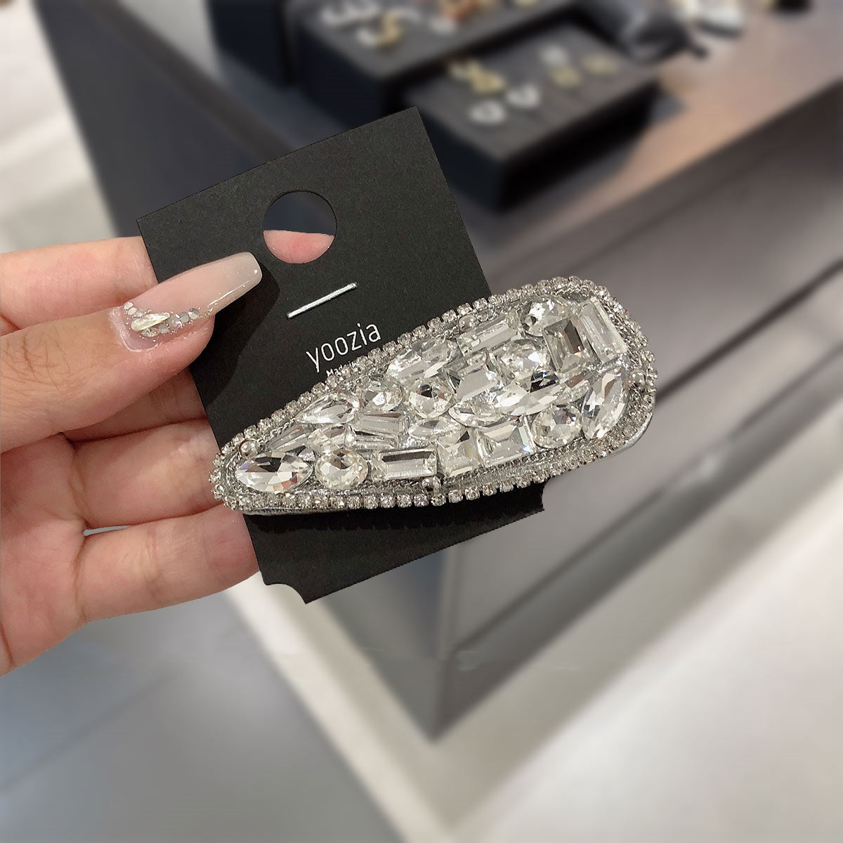 Silver Duckbill Hair Clip with Diamond Accent