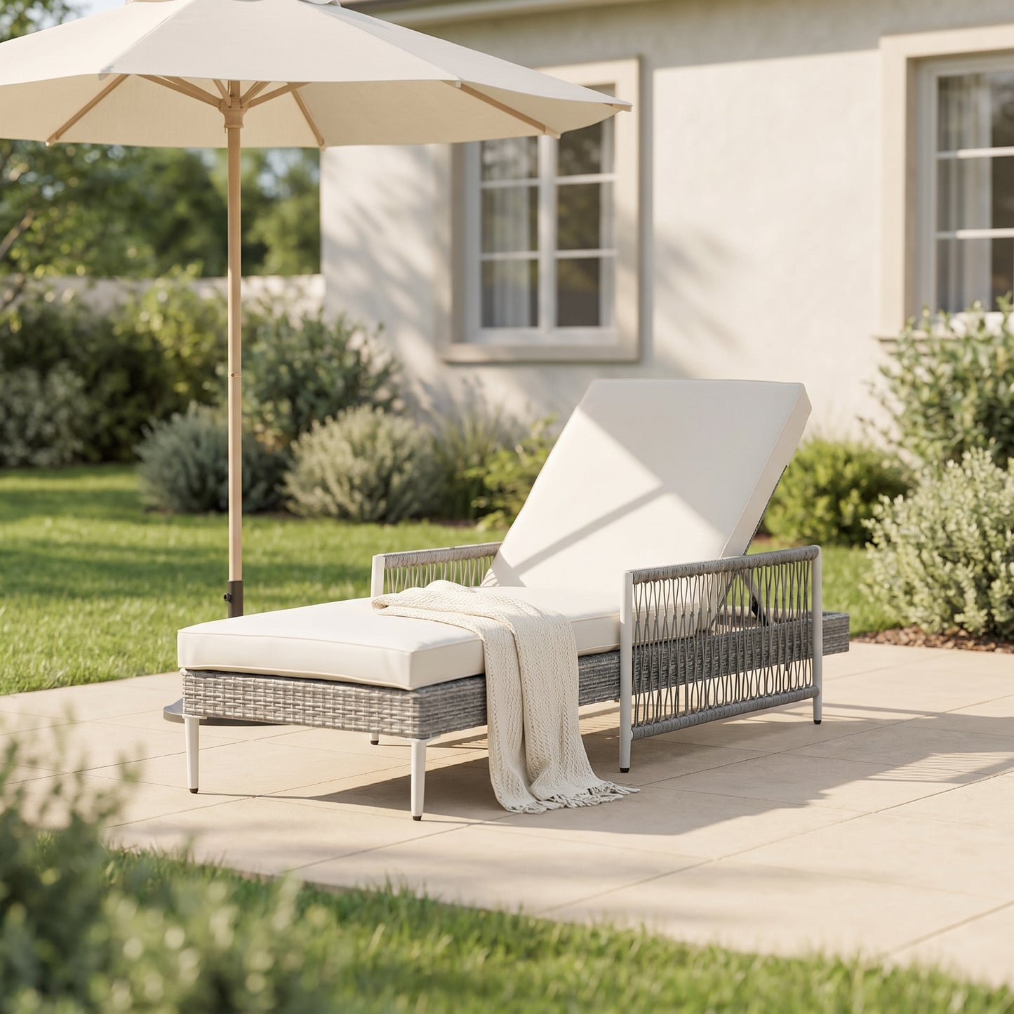 Outdoor PE Rattan Chaise Lounge Chair with Adjustable Recliner - Grey