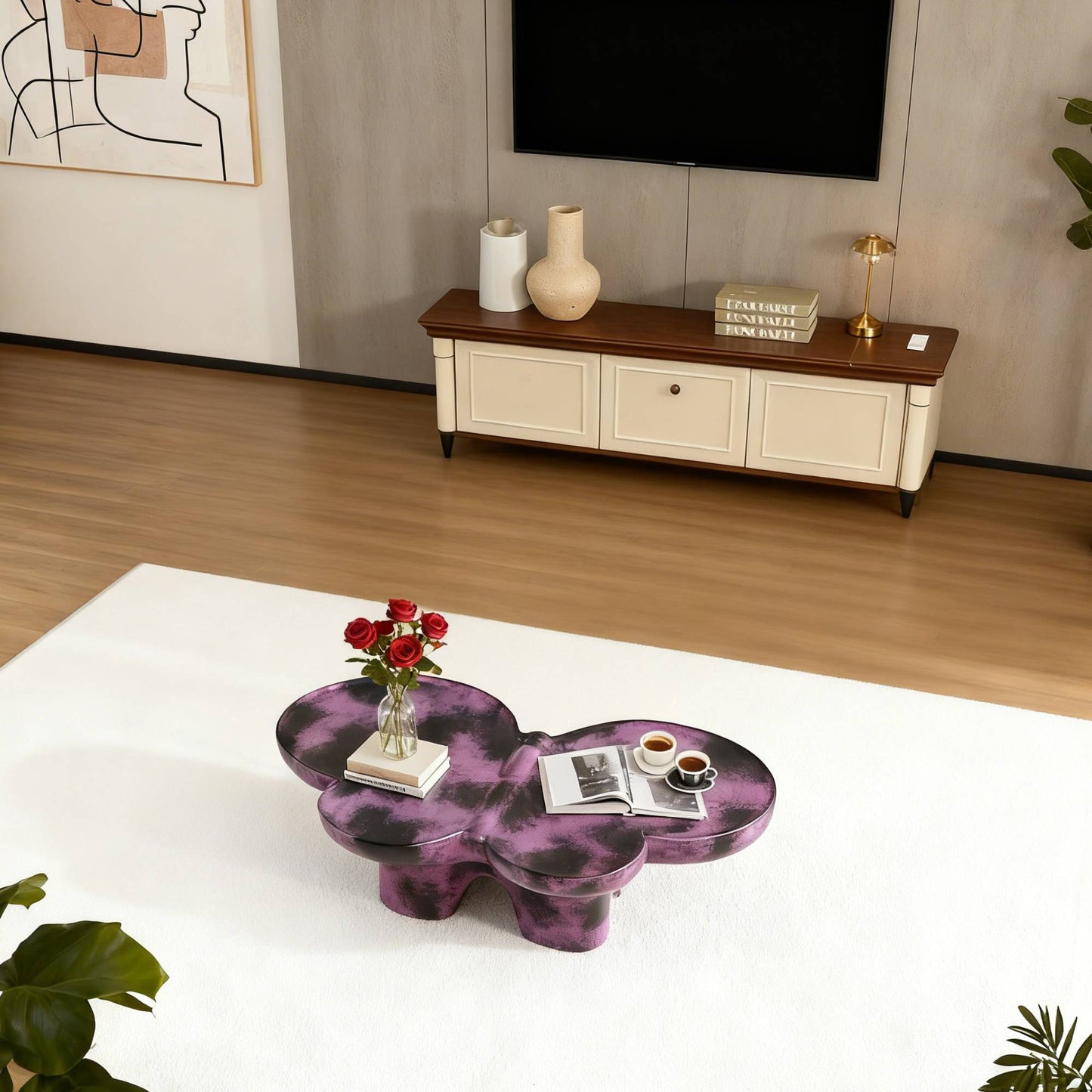 Modern Coffee Table Faux Travertine Textured For Livingroom