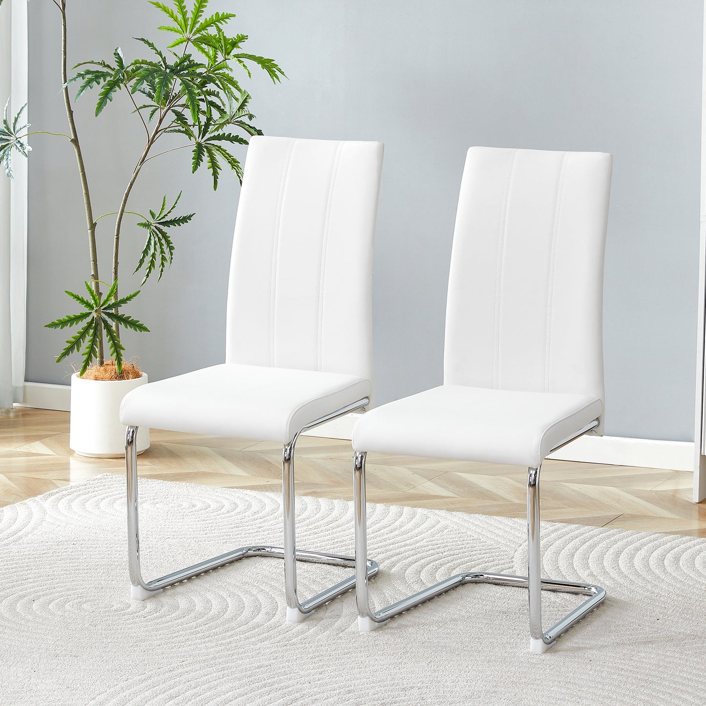 4-Pack White PU Upholstered Dining Chairs - Modern High-Back Side