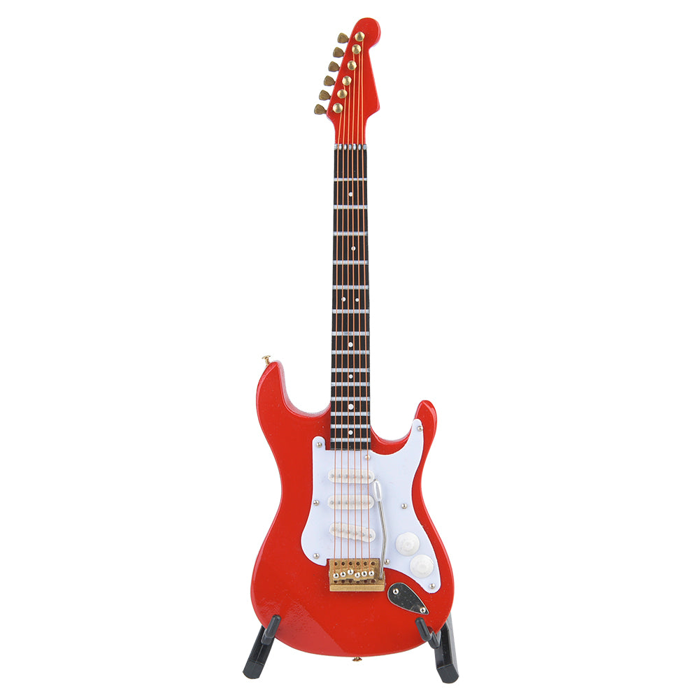 Mini Wooden Electric Guitar Model Ornament with Stand - Red