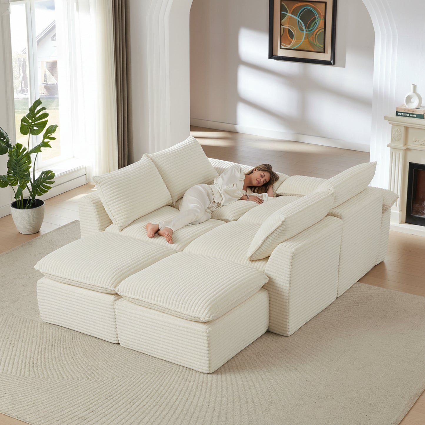 Modern White Corduroy Cloud Sofa - Comfortable & Versatile