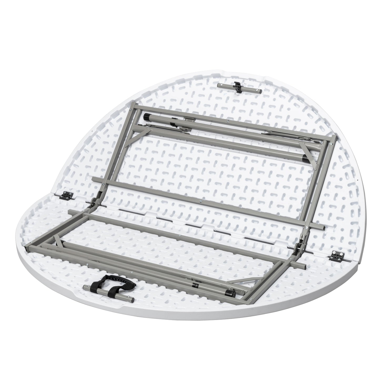 48-Inch Round Folding Table with Handle & Steel Legs - White