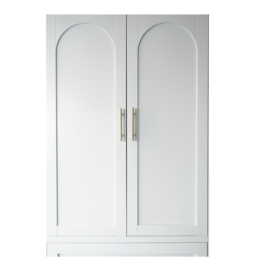 71-Inch Tall Metal Wardrobe Cabinet with 2 Drawers - White