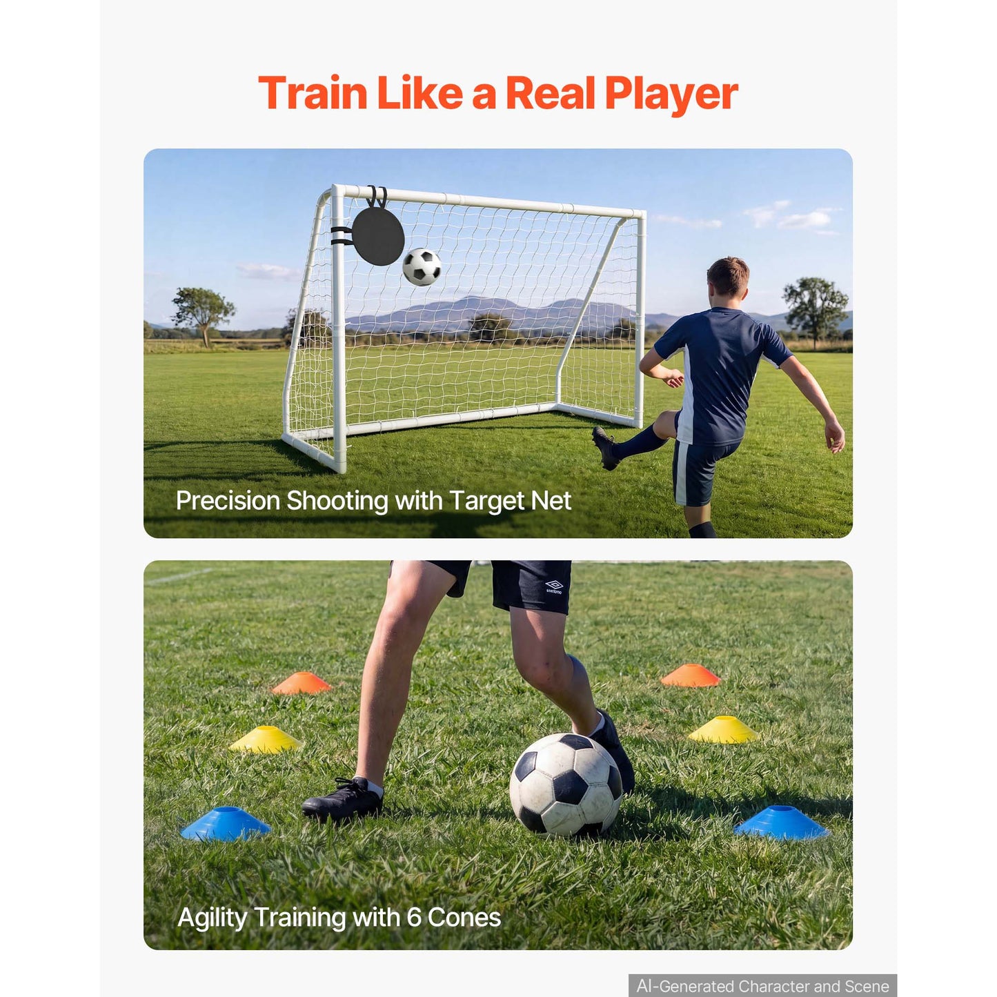 8x6 FT PVC Soccer Goal with PE Net and Accessories for Backyard Practice
