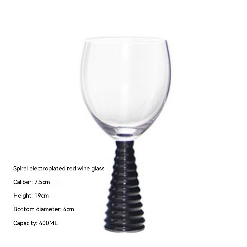 Decorative Wine & Champagne Glass Goblet Set - Threaded Black, Silver & Gold Options
