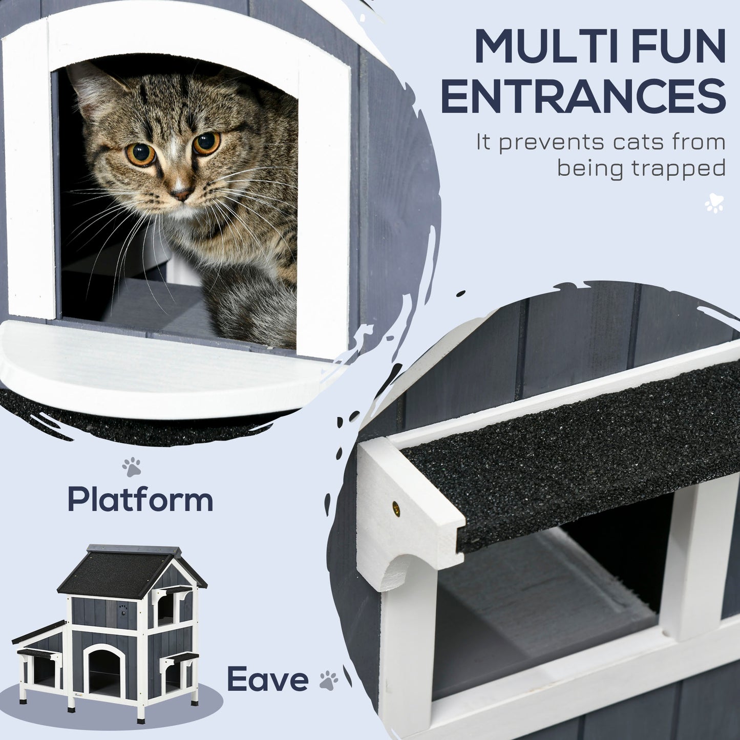 Outdoor Cat House with Weather-Resistant Roof & Garden Bed - Gray, 850x590x230mm